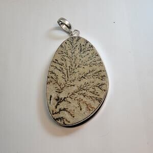Necklace Pendants Dendritic Limestone Handmade Jewelry in Sterling Silver Oval